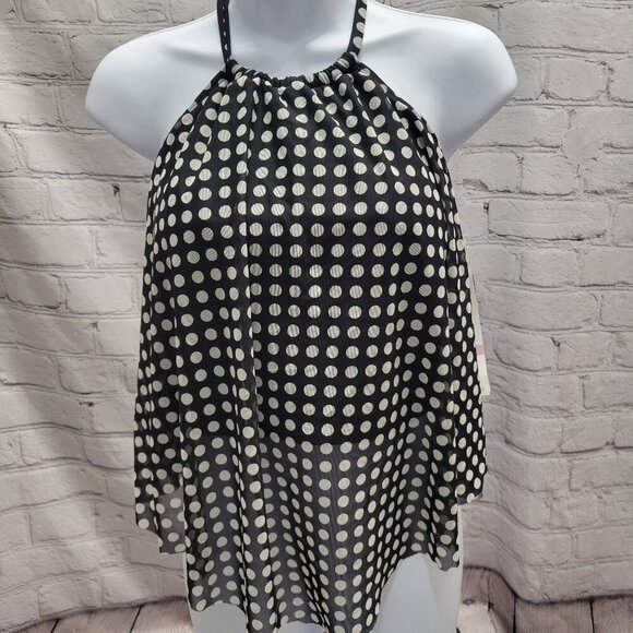 Coco Reef Aura Mesh Ruffle High Neck Polka Dot Cropped Tankini Top - Picture 1 of 6